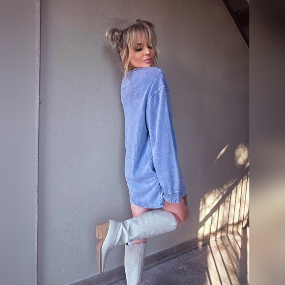 Indigo Pocket Sweatshirt Dress - Picture 2 of 8